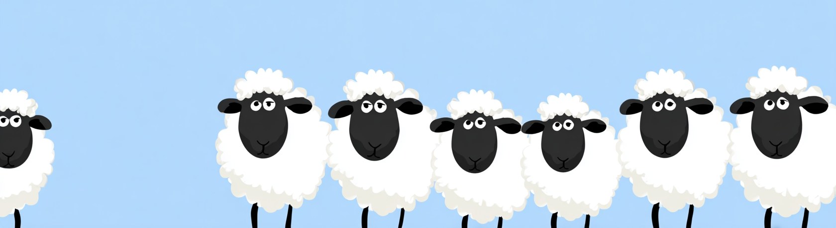 A parade of cartoon sheep
